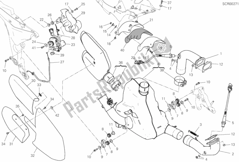 All parts for the Exhaust System of the Ducati Multistrada 1260 ABS Brasil 2018